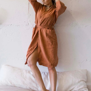 Hot Selling Long XL Linen Bridesmaid Robes Elegant Green Kimono Dress Sleepwear <b>Women's</b> Wedding Solid Summer Linen Plain - Product Image 4