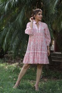 Main indienne bloc coton robe courte femme élégante robe imprimée à fleurs personnalisé mariée cadeau de mariage robe d'été en solde - Product Image 5