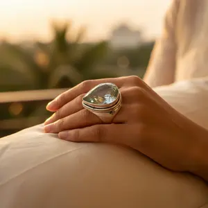 Bague pour femme en argent 925 avec aigue-marine, bijou élégant en pierre précieuse - Product Image 3