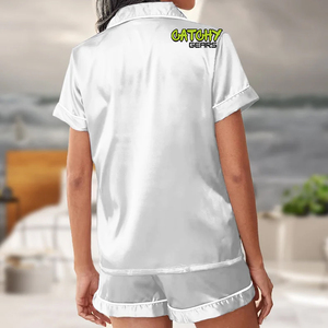 Ensemble de pyjamas en satin pour femmes 2 pièces chemise à manches courtes en soie pour femmes pantalon long avec poche poitrine vêtements de salon doux PJS ensemble de vêtements de détente - Product Image 3