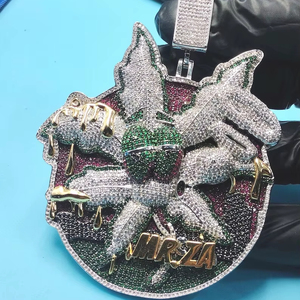 Pendentif unique en forme de feuille de marijuana, moissanite multicolore, diamant rond, pour homme, argent 925, bijoux fins, pendentifs et breloques - Product Image 1