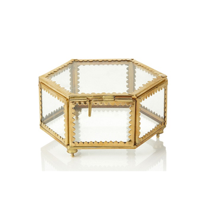 Boîte en acrylique et laiton et bijoux en bois hexagone avec logo petite boîte à bijoux en bois rose forme ronde et vente - Product Image 5