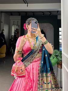 Traditional <b>Silk</b> Zari Weaving Work With Sequins and <b>Thread</b> Embroidery Lace Border Lehenga Choli, Wedding Wear Fancy Lehenga. - Product Image 3