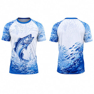 Camisa de Pesca para Hombre, Impresión por Sublimación, UPF 50, Secado Rápido, Diseño de Peces Azules, Manga Corta, Ropa para Actividades al Aire Libre - Product Image 1