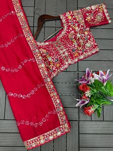 Dernier modèle de sari rouge Rangoli tendance, broderie fantaisie exclusive, qualité supérieure, vêtements ethniques indiens et pakistanais pour mariée - Product Image 2
