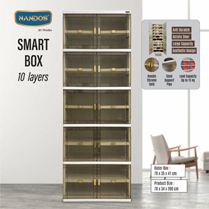 ตู้เก็บของอเนกประสงค์แบบตั้งพื้น Smart Box 10 ชั้น ขนาดใหญ่ ดีไซน์ทันสมัย พร้อมบานประตูอะคริลิกกันรอยขีดข่วน และมือจับโครเมียมสีทอง - Product Image 1