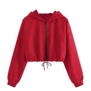 Sudadera con capucha recortada para mujer, Sudadera ligera de manga larga, ropa informal de ajuste cómodo, Top para exteriores y ropa de salón - Product Image 1