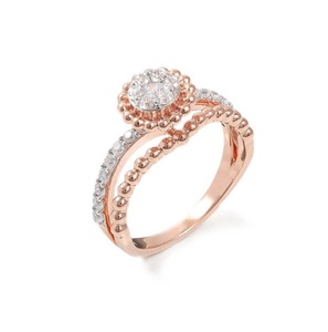Anillo de Bodas de racimo de diamantes redondos reales de 1/2 quilates, diseño de banda con cuentas de Halo de oro rosa elegante único de 14K - Product Image 2