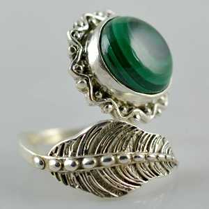Navya Craft Handmade 925 Sterling <b>Silver</b> Women's Adjustable Leaf <b>Ring</b> Green Malachite Gemstone <b>Statement</b> Crystal <b>Ring</b> - Product Image 3