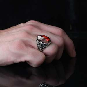 Azuris <b>Turkey</b> 925 Sterling Silver Men's <b>Ring</b> Ottoman Style Natural Black Stone Model VALKH1446 - Product Image 1