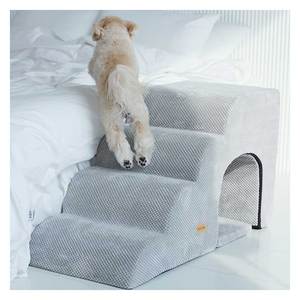 [AllmioPet] Escaleras para Mascotas de Interior, 4 Peldaños, Gris, AMP C4 GR, 3 en 1, Estilo Cueva, Tela Suave Tipo Nube, Escalera para Perros y Gatos para el Hogar - Product Image 4