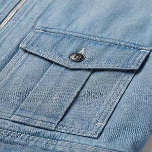 Veste en jean délavée foncée pour homme, col noir, fermeture éclair sur le devant, poche zippée sur la poitrine, deux poches à rabat à boutons, ourlet élastique - Product Image 5