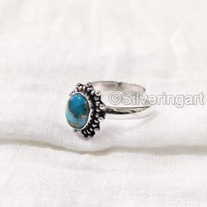 Anillo de mujer Natural azul cobre turquesa piedra preciosa diciembre piedra natal anillo de dedo del pie joyería hecha a mano anillo de Plata de Ley 925 - Product Image 3