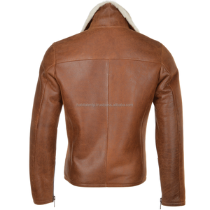 Shearling Pilot Aviator blouson en cuir Original avec fermeture éclair latérale marron blanc en fourrure pour homme - Product Image 2