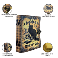 Livre de sorts vintage sorcière chat noir Grimoire 10x7 cahier en cuir véritable avec papier de plage pour dessin fait main Wiccan