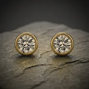 Boucles d'oreilles clous en diamant de laboratoire, taille brillant rond, serti clos, or massif 18 carats, bijoux fins, design personnalisé - Product Image 5