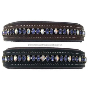 Superventas, todas las formas, suave acolchado, cuero negro o marrón, banda para la frente de caballo, canal vacío con incrustaciones, cristales redondos de marca, Mega Bling - Product Image 4