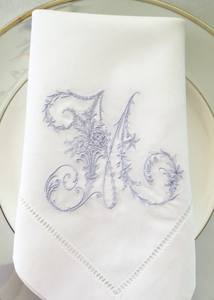 Serviette de thé à point ourlet haute qualité blanc Fine Table à manger lin brodé à la main monogramme serviettes de table en lin pour les mariages - Product Image 5