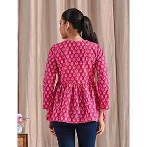 Rani Jaipuri Breathable Block Printed Cotton Peplum <b>Top</b> - Product Image 6