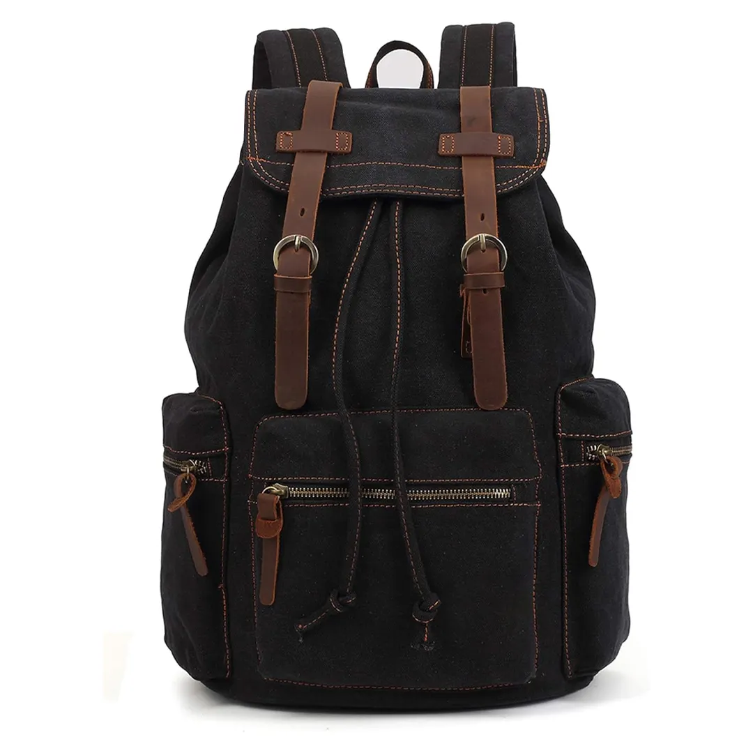Vintage Freizeittaschen Doffeltaschen Leinwand und Leder Rucksack Rucksack schwarz individuell hergestellt Fabrik Direktimport zu wettbewerbsfähigen Preisen