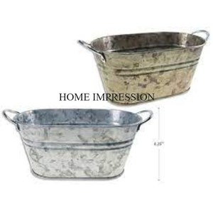 Lot de 2 jardinières et pots en étain galvanisé au look attrayant de couleur grise et dorée forme personnalisée jardinière et pot de fleurs indiennes - Product Image 1