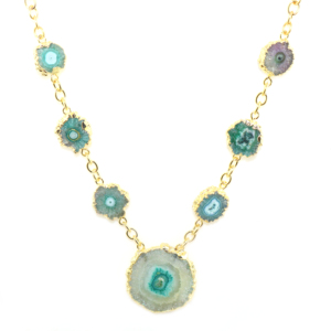 Collier chaîne plaqué or 18 carats de style moderne avec pierre précieuse de quartz solaire fantaisie, cristal de guérison, pierre de naissance, bijoux pour femmes - Product Image 1