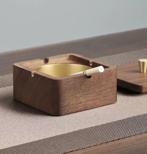 Cenicero cuadrado clásico hecho a mano creativo madera de Acacia acero inoxidable diseño sin humo para dormitorio Oficina sala de estar para cigarros - Product Image 5