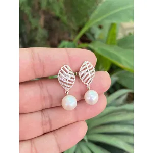 Boucles d'oreilles pendantes en perles d'eau douce naturelles, argent sterling 925, bijoux en perles faits à la main, fournisseur en gros - Product Image 3
