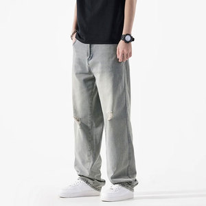 Jeans holgados de pierna ancha con tela duradera y dobladillo limpio para un aspecto llamativo relajado Jeans de pierna ancha informales - Product Image 5