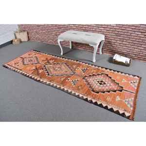 Alfombra Turca Vintage de 3x8.7 pies, Alfombra de Pasillo, Alfombra de Lana Naranja Kilim - Product Image 2