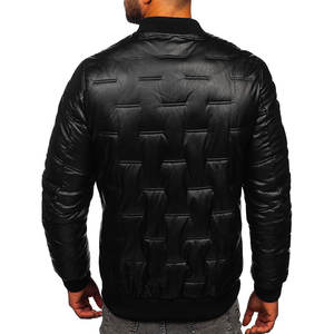 Chaqueta de cuero de talla grande para hombre con patrón acolchado Chaqueta de hombre estilo bombardero informal de cuero genuino - Product Image 2