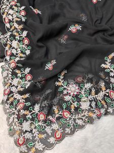 Multi-Couleur Faux Georgette Saree Sequins Butta Work Stretchable Cutting Border Ethnic Bandana All Occasions Blouse Flock Print - Product Image 6