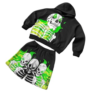 ชุดเซ็ตเสื้อฮู้ดซิปเต็มตัวและกางเกงขาสั้นผ้าฝ้าย 100% ซักย้อมสีซีดแบบวินเทจ สำหรับผู้ชาย ใส่ได้ในฤดูร้อน แห้งเร็ว - Product Image 1