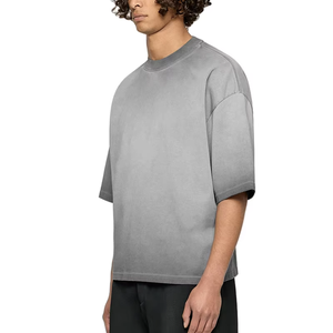 Haute qualité poids lourd goutte épaule hommes lavage à l'acide coton tissu Boxy Style T-shirt recadrée personnalisé surdimensionné T-shirt pour hommes - Product Image 3