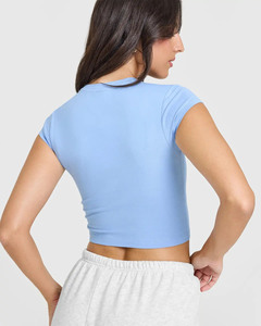 Camiseta de algodón 100% azul en polvo de primera calidad para mujer, camiseta informal ligera, transpirable y elegante de diseñador, camiseta de entrenamiento de gimnasio de ajuste relajado - Product Image 2