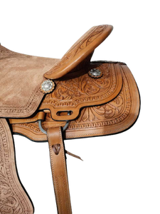 Selle de cheval occidentale anglaise sculptée à la main en cuir naturel de qualité supérieure de l'Inde disponible dans toutes les tailles - Product Image 3
