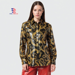 Chemise en Cuir Imprimée de Moto pour Femmes Letterman Chemises en Cuir de Sublimation Boutonnées pour Dames - Product Image 1