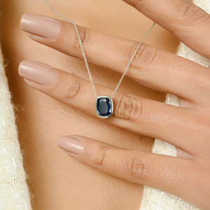 Nuevas llegadas estilo clásico buena calidad Octágono corte Azul zafiro K14 oro blanco piedra única colgante collar bisel ajuste - Product Image 4