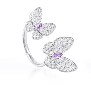 New Design White Gold 10K Butterfly Rings Jewelry Women Ruby Cubic Zirconia Stone Trendy Fashion Vietnam Manufacturer