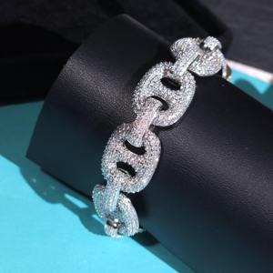 Pulsera de Nariz de Cerdo con Diamantes de Moissanita Redondos Incoloros, Estilo Hip Hop, en Plata 925, Joyería Brillante para Raperos a Bajo Precio - Product Image 4