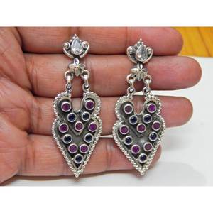 Hecho a mano 925 plata esterlina rubí azul ónix Cubic Zirconia pendiente Stud oro rosa regalo de boda hecho a mano para ella - Product Image 5