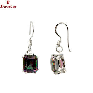 Boucles d'oreilles géométriques tendance pour femmes, élégantes, en argent sterling rhodié 925, pierre de topaze mystique, cadeau pour anniversaire ou fête - Product Image 1
