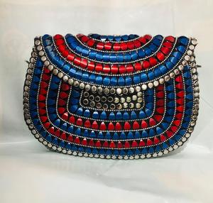 Custom Made in Green Coloured Tribal Mosaic Metal Bags with Mop, <b>Glass</b> Bead and <b>Other</b> Embellishments Ideal for Resale - Product Image 2