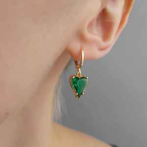 Green Heart Emerald Stud Earrings 925 Sterling Silver 14K Gold Plated Vintage Cute <b>Boho</b> Hippie IGI Certified Jewelry - Product Image 6