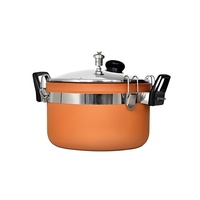 Casserole en terre cuite classique à basse pression, double poignée, couvercle en verre trempé brun, 3-5 litres, fond plat, antiadhésif, écologique et de qualité supérieure