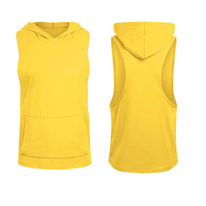 High Quality Men's Streetwear Workout Gym Hooded Yellow Color Sports Body Building Muscle Men's Sleeveless Gym Hoodies - Product Image 3
