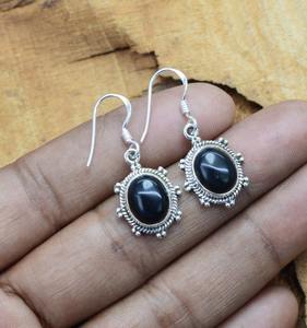 925 argent Sterling noir Onyx pierres précieuses boucles d'oreilles bijoux faits à la main argent Boho Style boucles d'oreilles bijoux pour femmes cadeau de mariage femme - Product Image 2