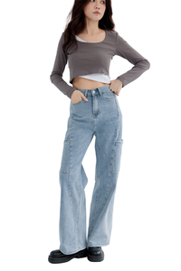 กางเกงยีนส์ขาสั้นทรงหลวมดีไซน์เป็นผ้ายืดสำหรับผู้หญิงกางเกงยีนส์สไตล์ฮิปฮอปสตรีทแวร์ลำลองมีในสต็อก - Product Image 3