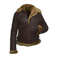Blouson aviateur en peau de mouton véritable pour homme, style aviateur, col montant, logo personnalisable sur le devant, respirant et chaud