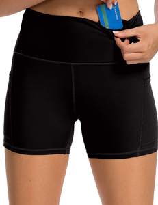 Pantalones cortos de gimnasio de compresión de cintura alta con bolsillos laterales para mujer Entrenamiento Fitness - Product Image 4